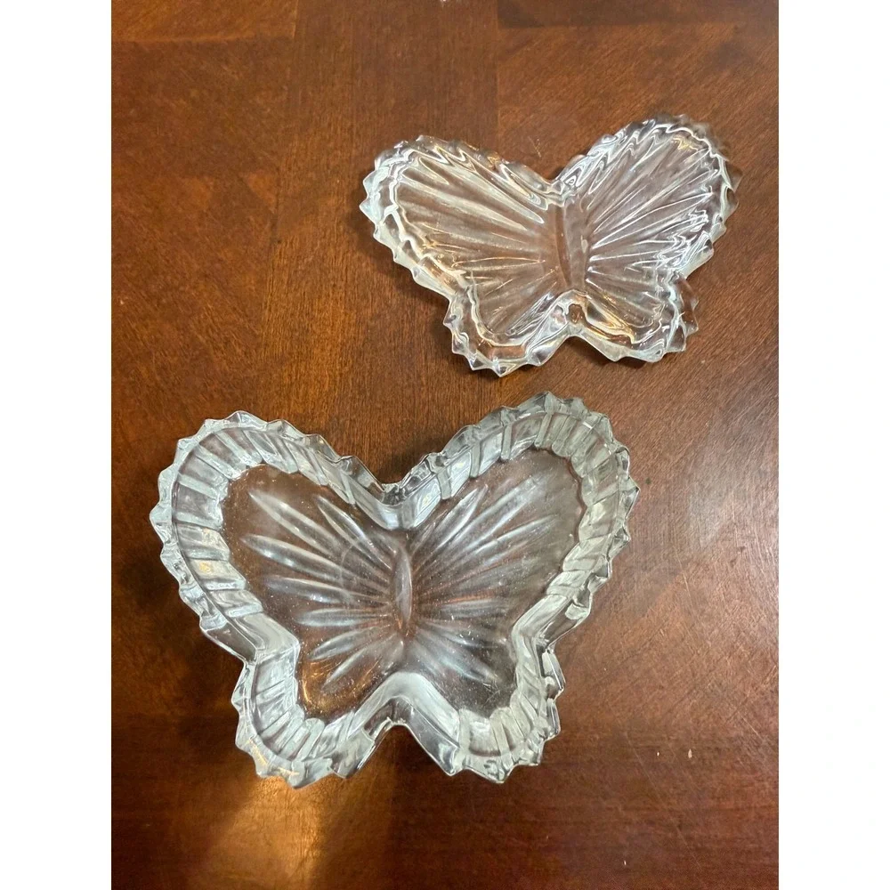 Vtg Clear Glass‎ Butterfly Trinket Box Jar Vanity Dish Jewelry Holder